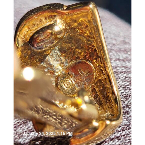 Vintage Signed Kenneth J Lane Art Deco Gold Earrings Clip On Gift for Her KJL - Picture 4 of 6